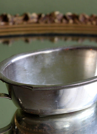 Silver Plate Gravy Boat or Bowl with Ornate Handle. Serving Sauce Dish with Patina.