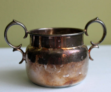 Silver Plated Sugar Bowl with Handles in Victorian Style