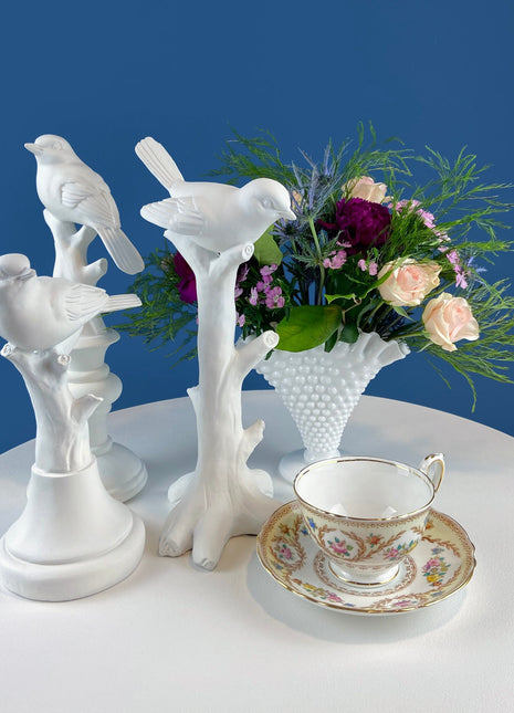 White Bird Figurines. Set of Three Resin Bird Sculptures. Table Centerpieces. Sunroom or Spring Decor. Kids' Room. Gift Idea.