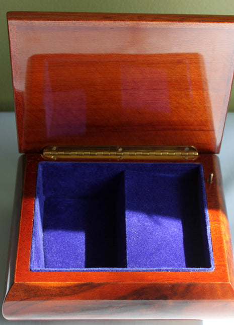 Cherry Wood Jewelry Box Lined with Blue Velvet