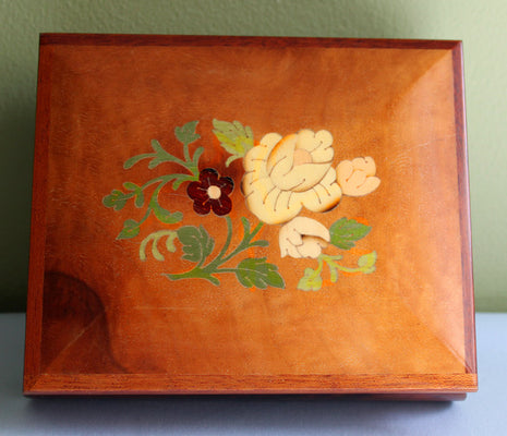 Cherry Wood Jewelry Box Lined with Blue Velvet