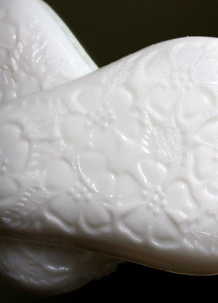 Pear Shaped Bowl Shallow Milk Glass - Floral Pattern Relief