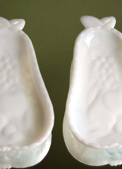 Pear Shaped Bowl Shallow Milk Glass - Floral Pattern Relief