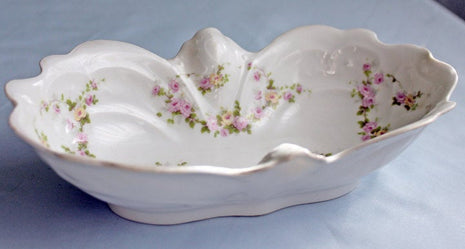 Fine Porcelain Oval Dish with Embossing and Hand Painted Roses