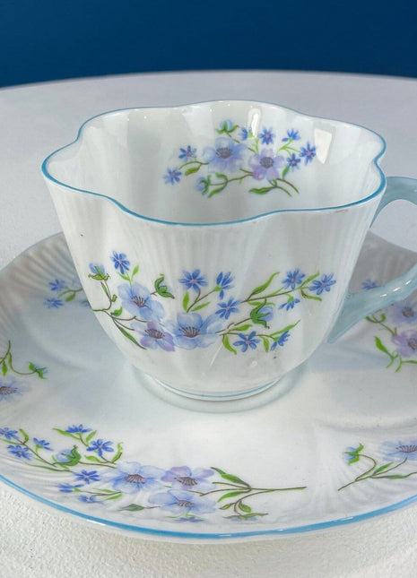 Antique Cup and Saucer by Shelley. Blue Rock Pattern. Tea Cup Made in England, Number 13591.