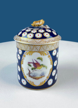 Decorative Lidded Box with Handpainted Birds. Metropolitan Museum of Art Store. After Herend's Rothschild Birds. Porcelain Storage Jar.