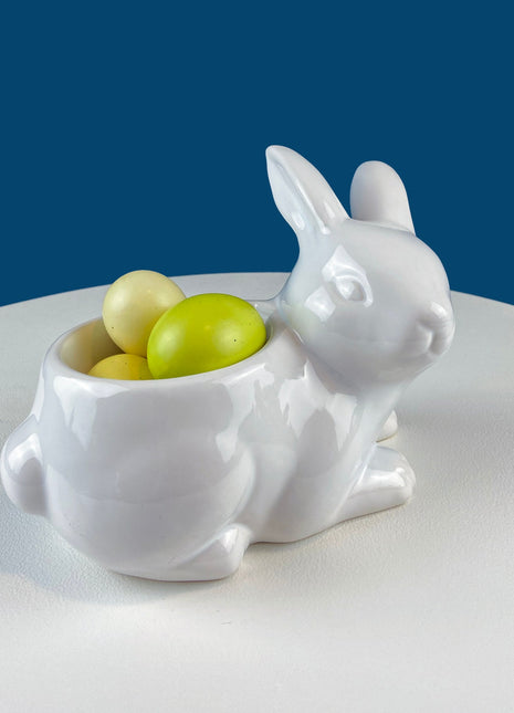 White Ceramic Bunny Rabbit Planter. Eggs or Candy Container. Easter Grass. Spring Celebration. Modern Farm Decor. Dining Room Decor.