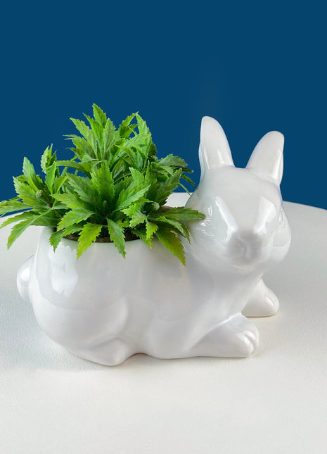 White Ceramic Bunny Rabbit Planter. Eggs or Candy Container. Easter Grass. Spring Celebration. Modern Farm Decor. Dining Room Decor.