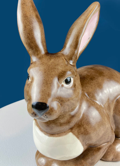 XLarge Figurine of Brown Bunny with White Patch and Tail. Ceramic Rabbit Statuette. Vintage Easter Spring Decor. Kids Room. Modern Farmhouse