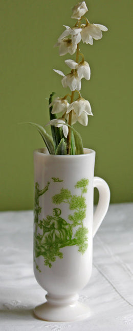 Avon Milk Glass Tall Mini Cup - Transfer Images in Green