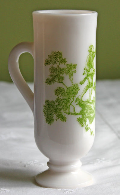 Avon Milk Glass Tall Mini Cup - Transfer Images in Green