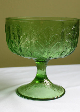 Glass Footed Compote - Oak Leaf Design Footed Bowl