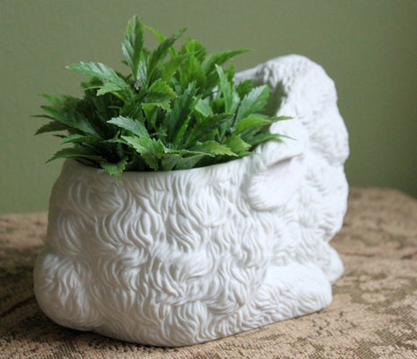 Rabbit / Bunny  Plant Pot Holder / Trinket Dish / White Sleeping Bunny Planter.