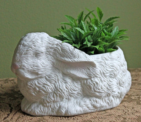 Porcelain Bunny Plant Pot Holder. Sleeping Bunny Planter.
