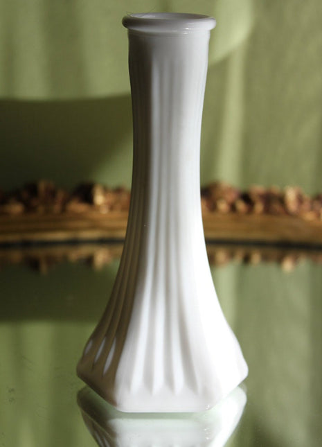 Milk Glass Vase with Ribbed Pattern