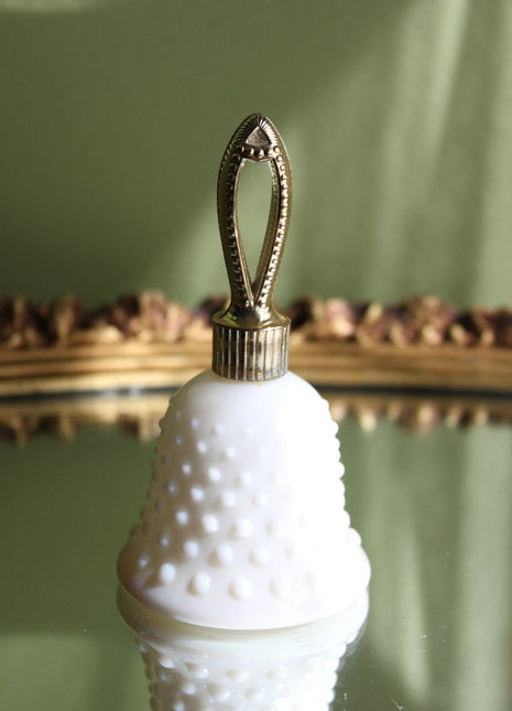 Vintage Milk Glass Hobnail Perfume Bottle Shaped as a Bell