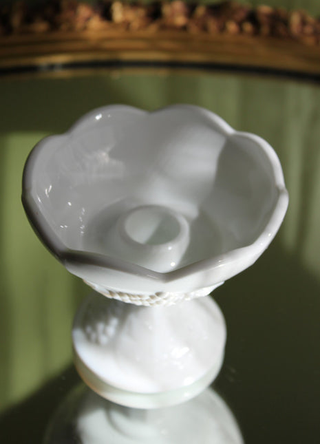 Milk Glass Candle Stick Holder - Grapevine Relief Pattern