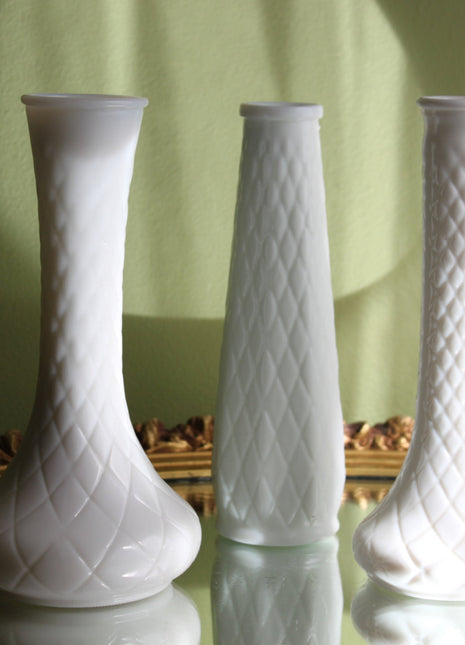 Vintage Bud Vases, White Glass Vases, Vintage Milk Glass, White Glass, Vintage housewares, Antique kitchenware, Retro home decor, Vintage tableware, Antique glassware, Vintage homewares, Retro decorative items
