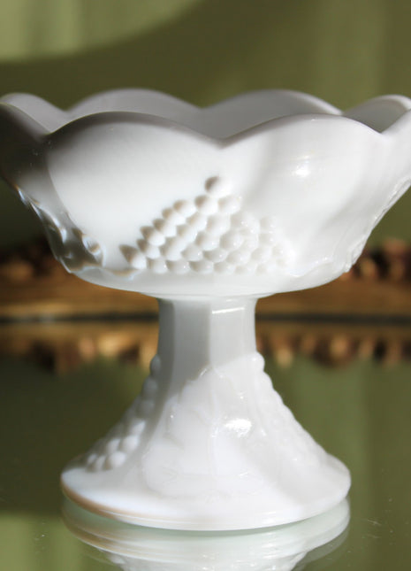 Milk Glass Candle Stick Holder - Grapevine Relief Pattern