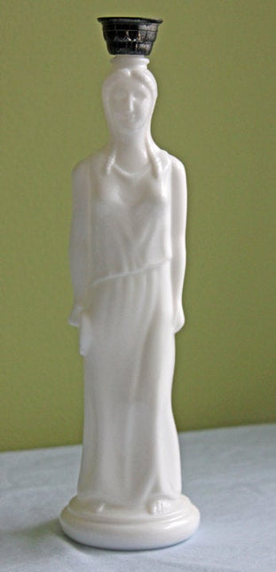 Avon Milk Glass Grecian Bottle With Stopper in Shape of Woman