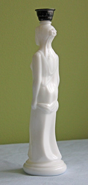 Avon Milk Glass Grecian Bottle With Stopper in Shape of Woman