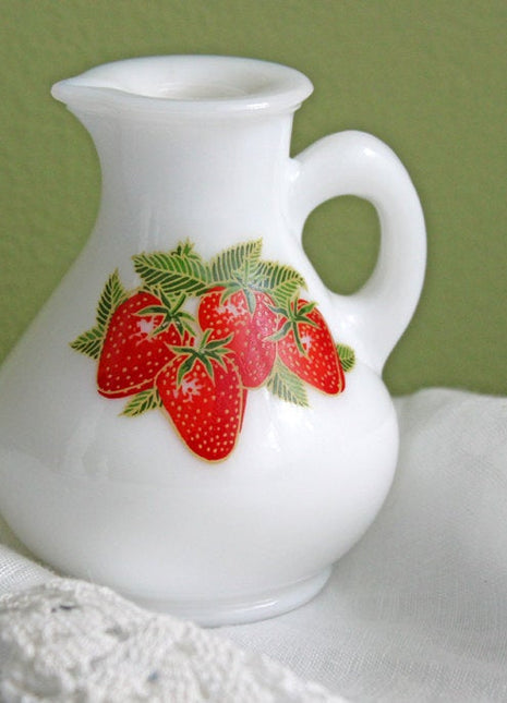 Avon Milk Glass Small Pitcher - Strawberry transfer