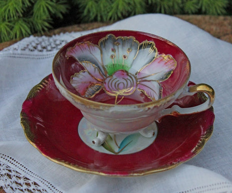 Antique Royal Sealy Cup and Saucer. Footed Teacup. Hand Painted Set. Collectible item by Royal Sealy China, Japan.