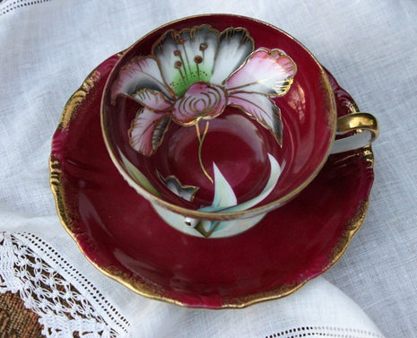 Antique Royal Sealy Cup and Saucer. Footed Teacup. Hand Painted Set. Collectible item by Royal Sealy China, Japan.