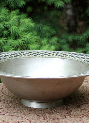Antique Pewter Bowl with Reticulated Rim.