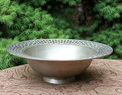 Antique Pewter Bowl with Reticulated Rim.