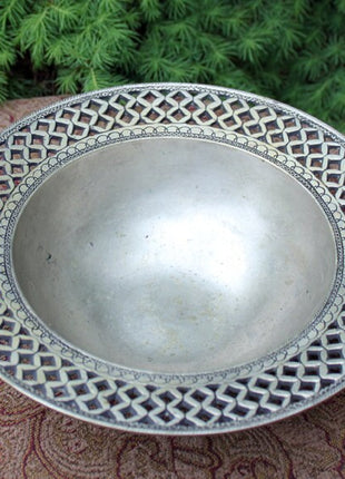 Antique Pewter Bowl with Reticulated Rim.