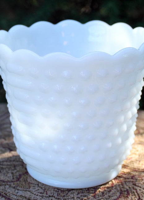 Wedding Decoration. Hobnail Milk Glass Planter or Vase. Milk Glass Vase or Planter with Scalloped Rim. Wedding Collection or Home Decor.