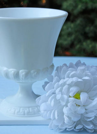 Milk Glass Planter or Vase.  Footed Milk Glass Vase or Planter with Square Base.  7 Inch Tall Urn shape Planter by Brody.