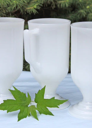 Milk Glass Tall Miniature Cups. Tall Slim Footed Mugs or Cups. Set of Three Cups. Collectibles.