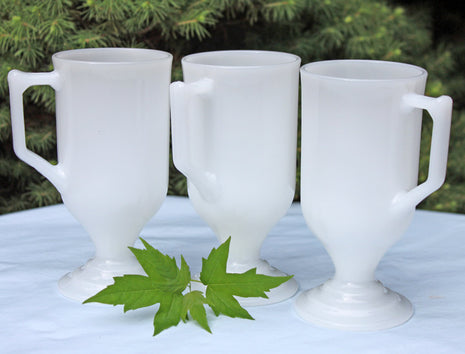 Milk Glass Tall Miniature Cups. Tall Slim Footed Mugs or Cups. Set of Three Cups. Collectibles.