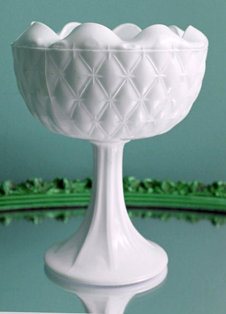 Milk Glass Footed Planter - Bowl with Scolloped Rim and Star Diamond Pattern