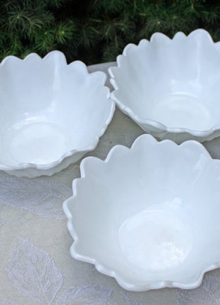 Set of Three Milk Glass Bowls with Daisy Pattern