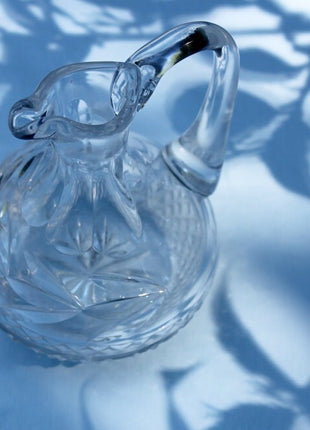 Tall Pressed Clear Glass Water Pitcher Diamond and Leaf Pattern