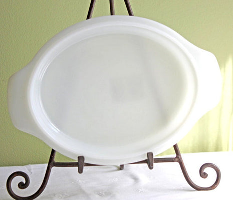 Fire King Milk Glass Oval Baking Dish with Handles