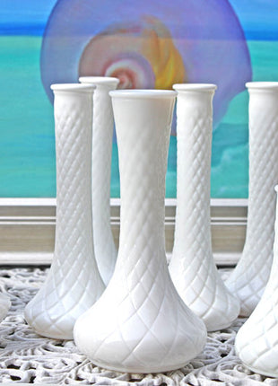 Milk Glass Flute Vase. Vase with Diamond Pattern by Hoosier Glass Co.