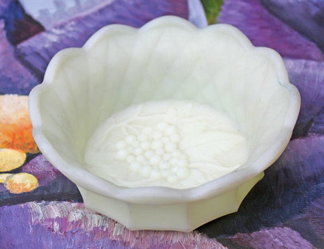 Fenton Satin Yellow Milk Glass Bowl with Embossed Grapes