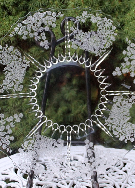 Antique New Martinsville Viking Etched Glass Torte Plate