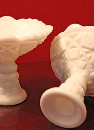 2 Westmoreland Milk Glass Candle Holders Reversible to Footed Bowls