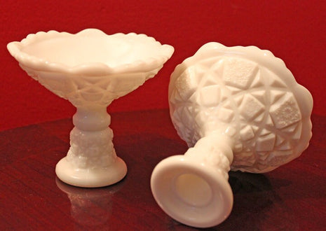 2 Westmoreland Milk Glass Candle Holders Reversible to Footed Bowls