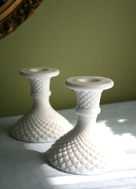 Milk Glass Quilted Pattern Candle Holders or Goblets