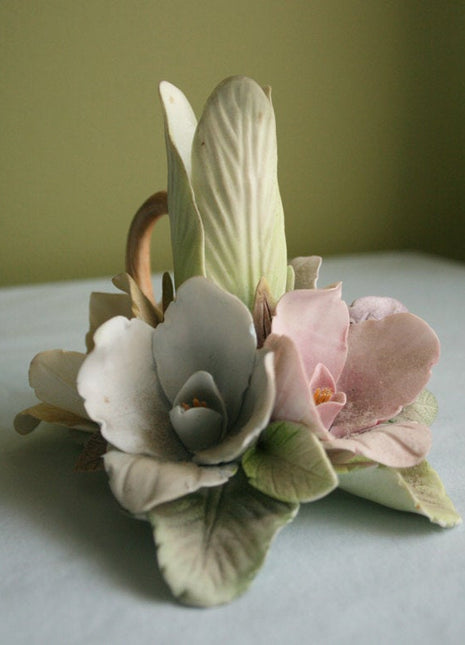 Porcelain Candle Holder Shaped as Floral Bouquet