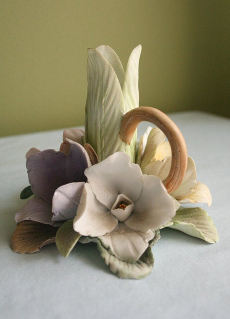 Porcelain Candle Holder Shaped as Floral Bouquet