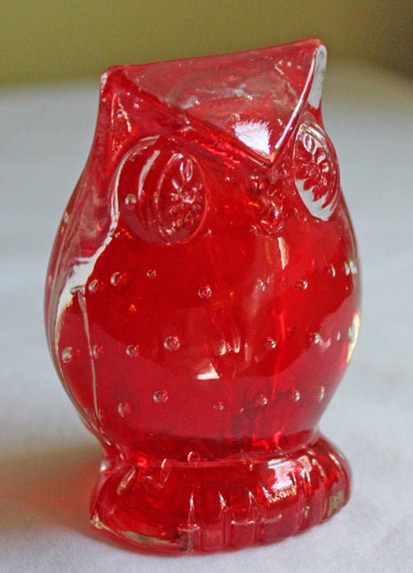 Lefton Owl Paper Weight Figurine in Red Color