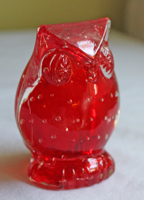 Lefton Owl Paper Weight Figurine in Red Color