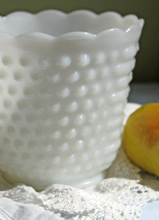 Hobnail Milk Glass Planter or Vase with Scalloped Rim
